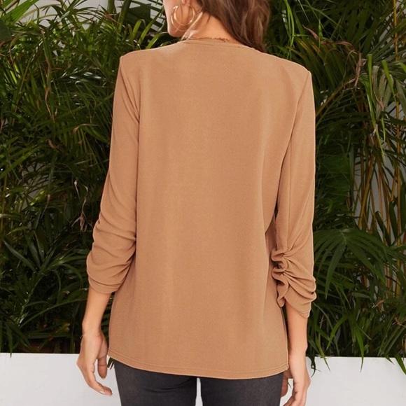 ❗️ Blazer jacket 3/4 scrunch sleeve collarless white - Picture 4 of 7